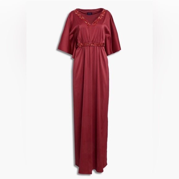 Marchesa Red Embellished V‑Neck Maxi Dress